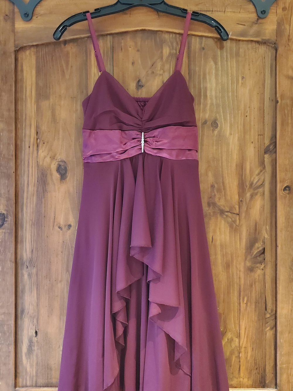 VENUS Wine Evening Dress with Draped Front and Rhinestone Waist